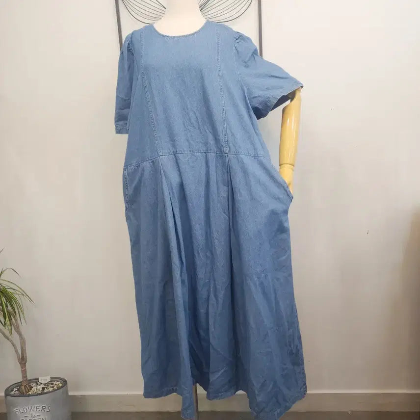 [SOLD OUT] 빅사이즈 얇은 데님 포켓 롱 원피스/ FREE