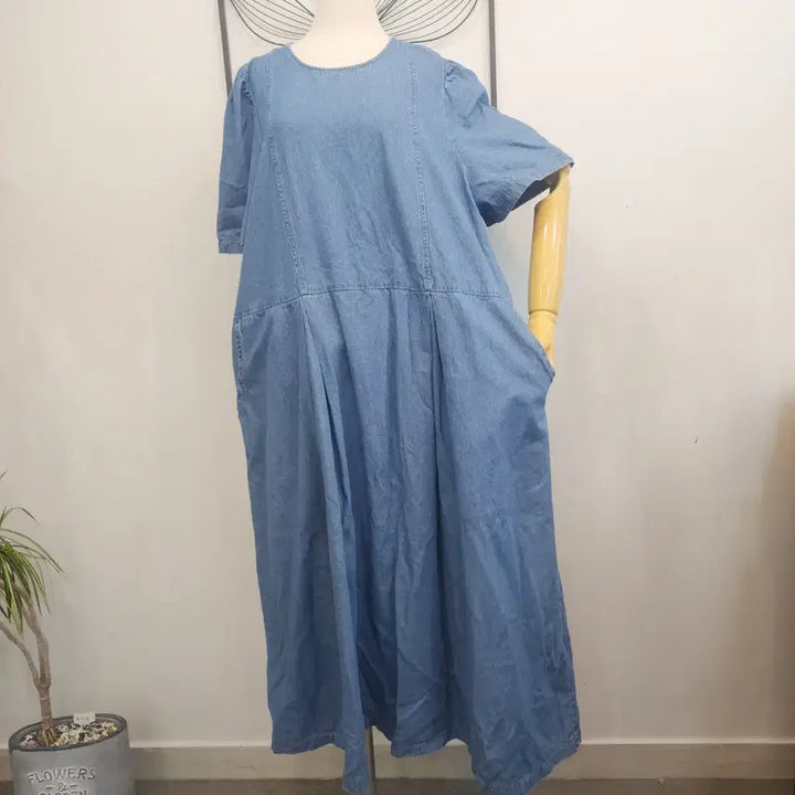 [SOLD OUT] 빅사이즈 얇은 데님 포켓 롱 원피스/ FREE