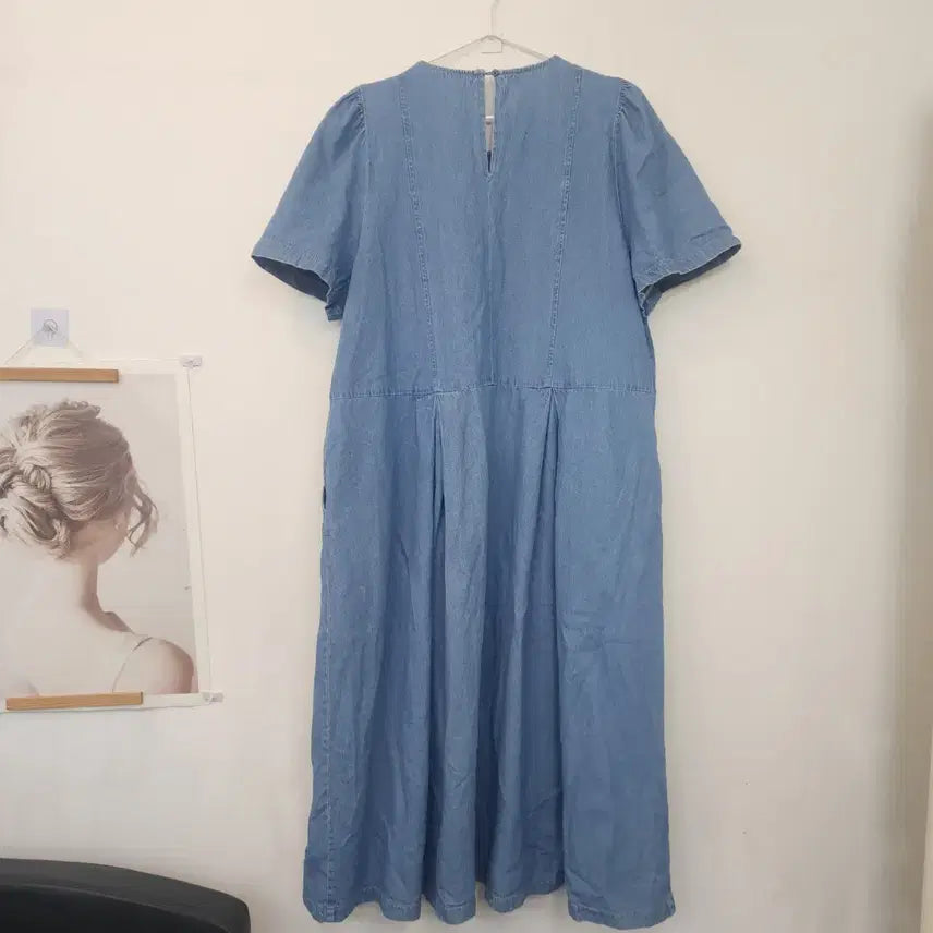 [SOLD OUT] 빅사이즈 얇은 데님 포켓 롱 원피스/ FREE