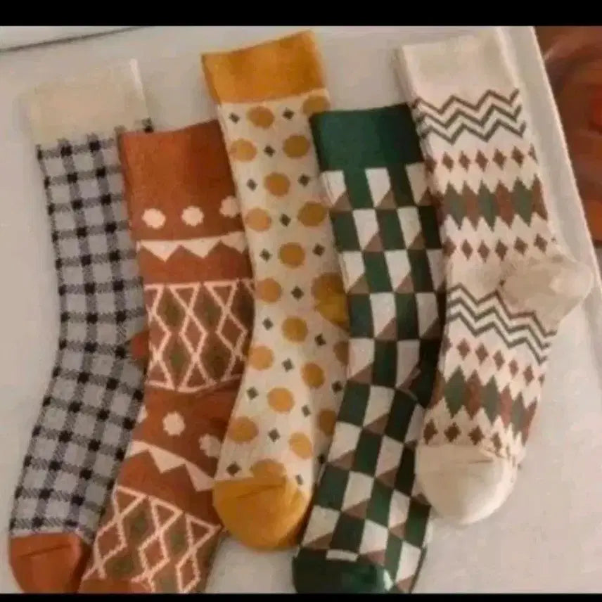 [BUNJANG] Patterned Socks Set (5 Pairs) / 패턴 양말 5켤레세트
