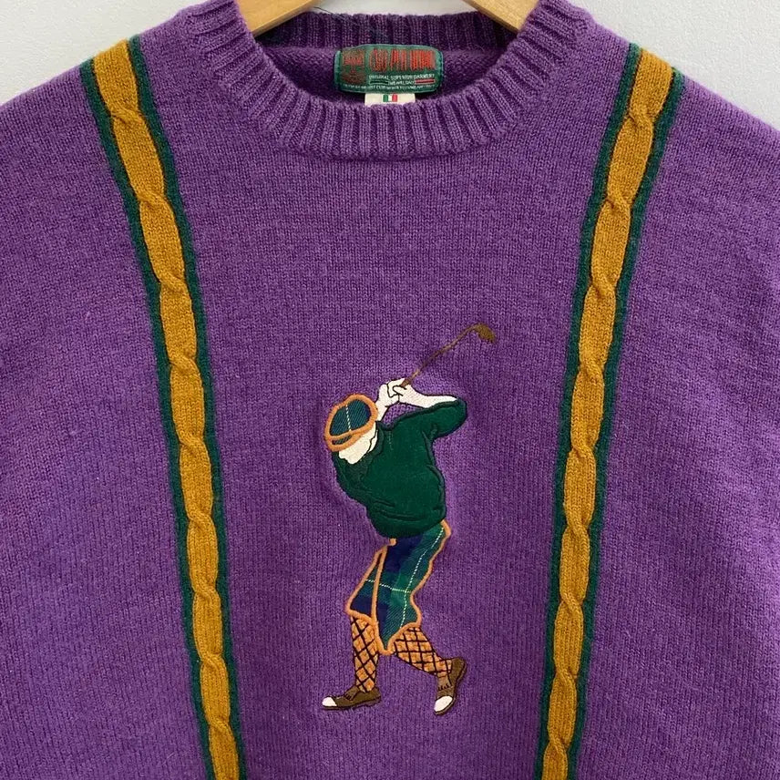 [BUNJANG] CVQ PER UOMO Golf Embroidered Knit Sweater / [M] 90s CVQ PER UOMO 골프 자수 니트