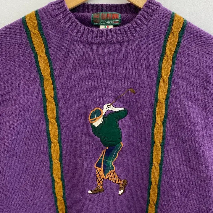 [BUNJANG] CVQ PER UOMO Golf Embroidered Knit Sweater / [M] 90s CVQ PER UOMO 골프 자수 니트