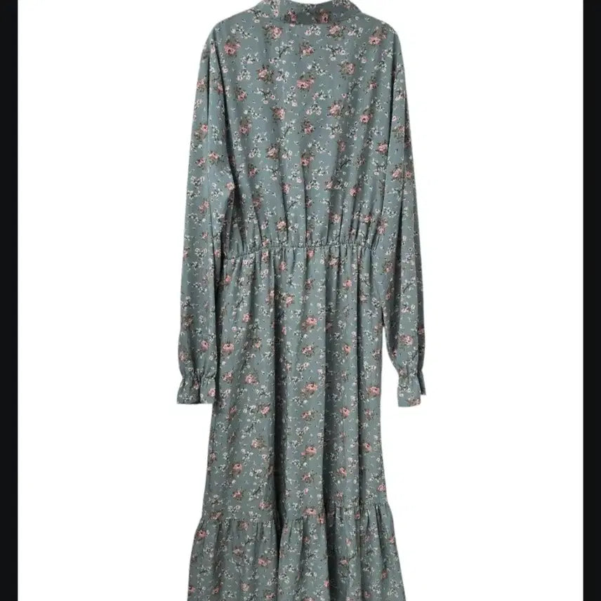 [BUNJANG] Floral Long Dress with Ribbon Neck / 플라워 롱원피스 잔꽃무늬 리본 넥