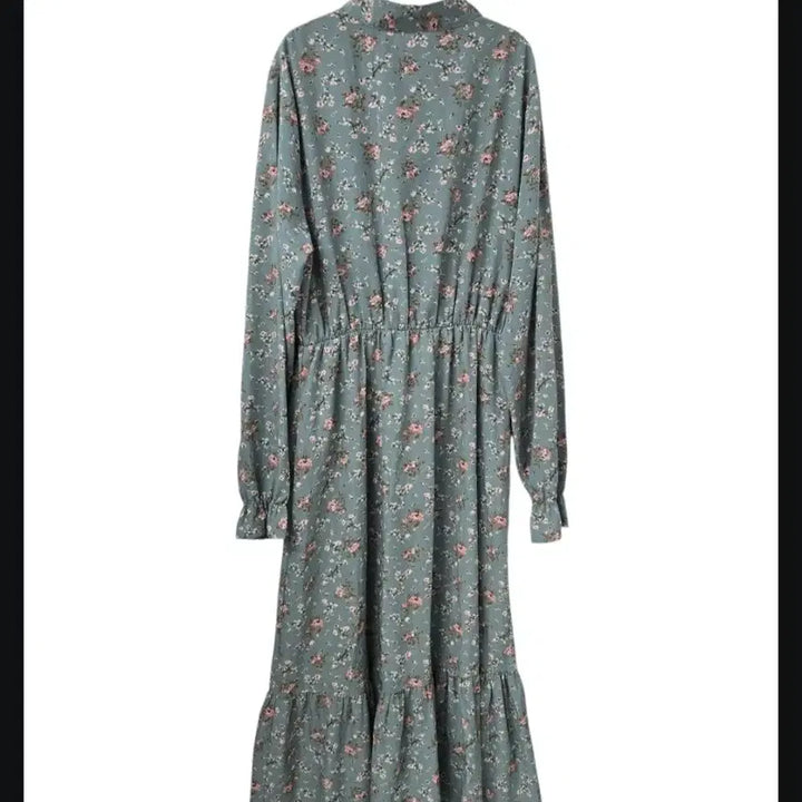 [BUNJANG] Floral Long Dress with Ribbon Neck / 플라워 롱원피스 잔꽃무늬 리본 넥