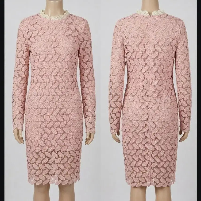 [BUNJANG] Pink Lace Long Sleeve Dress / 레이스 핑크 롱 슬리브 원피스