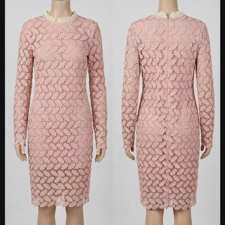 [BUNJANG] Pink Lace Long Sleeve Dress / 레이스 핑크 롱 슬리브 원피스