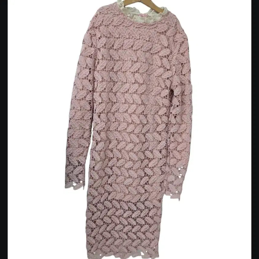 [BUNJANG] Pink Lace Long Sleeve Dress / 레이스 핑크 롱 슬리브 원피스