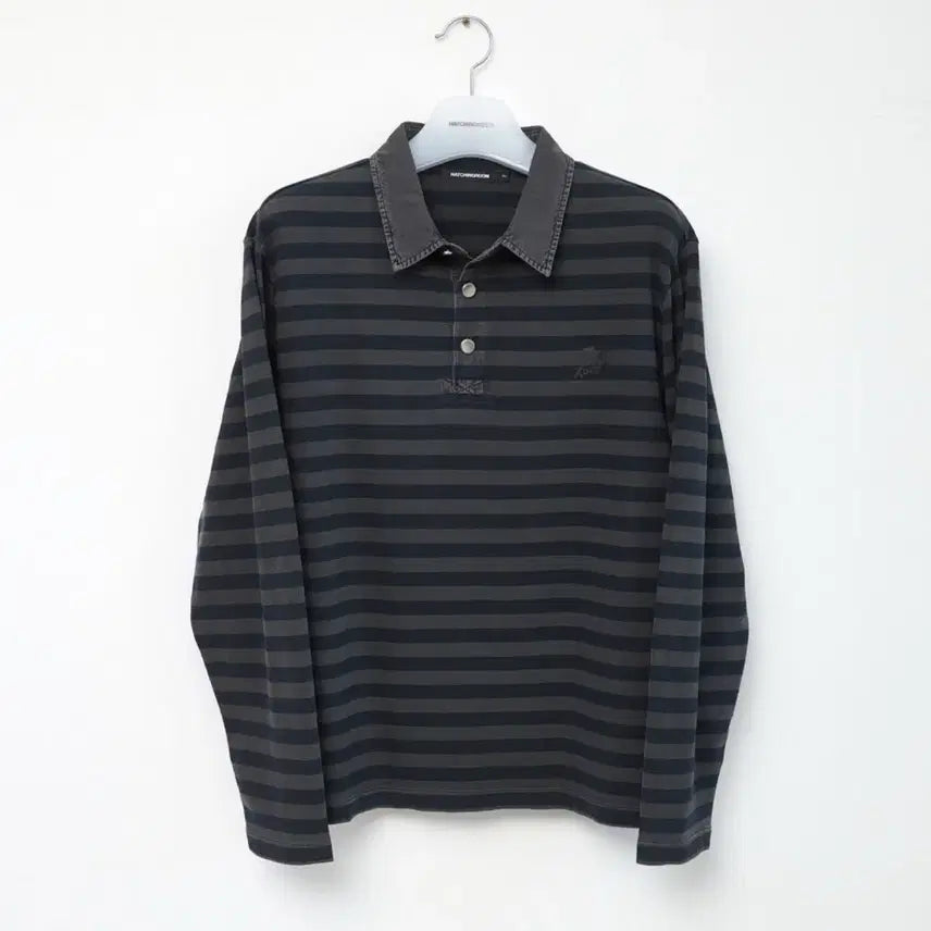 [BUNJANG] Hatching Room VTG Stripe Polo Tee / 해칭룸 VTG Stripe Polo Tee 폴로티 Dyed Blue 색상