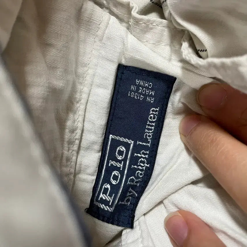 [BUNJANG] Polo Vertical Stripe Shorts White Cotton / 폴로 세로 스트라이프 반바지 34사이즈 화이트 면