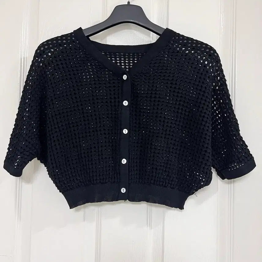 [BUNJANG] Black Net Bolero Crop Cardigan / 블랙 그물 볼레로 크롭 가디건