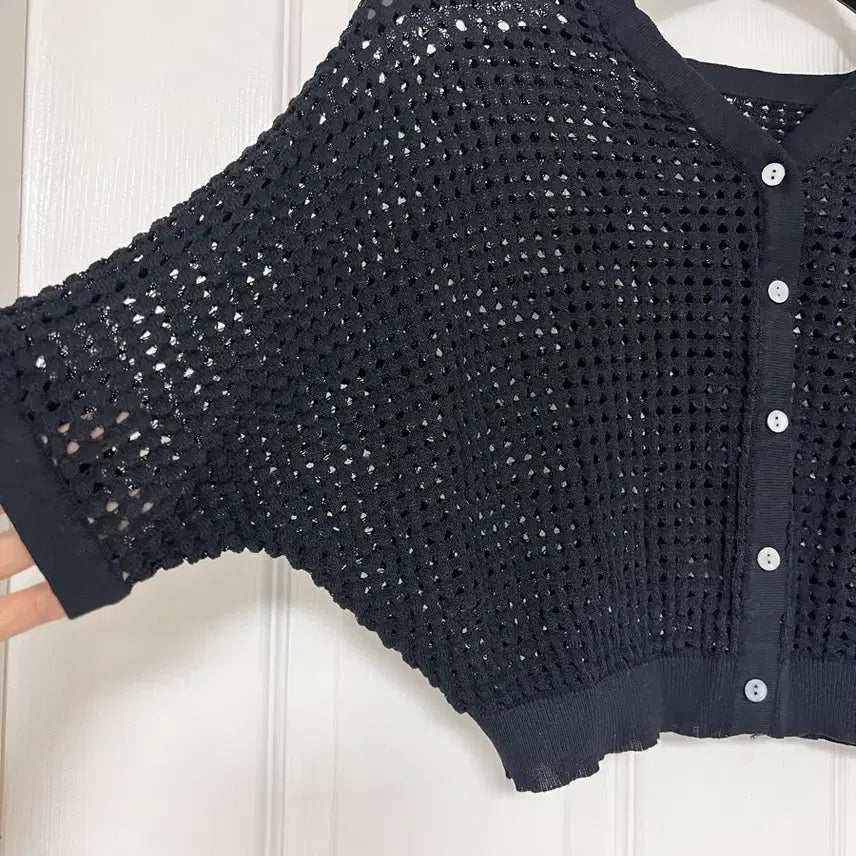 [BUNJANG] Black Net Bolero Crop Cardigan / 블랙 그물 볼레로 크롭 가디건