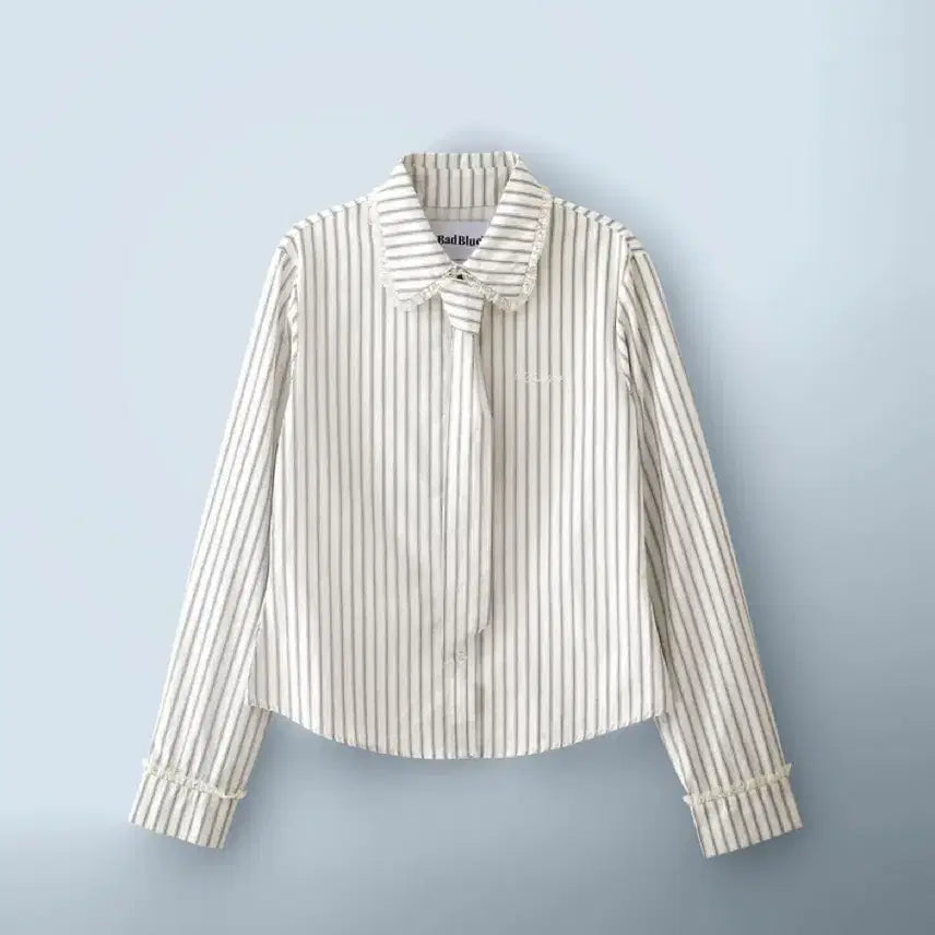 [BUNJANG] Bad Blue Stripe Lace Tie Shirt / 새상품) 배드블루 스트라이프 셔츠 Stripe Lace Tie Shirt