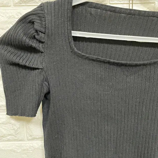 [BUNJANG] Square Neck Short Sleeve Knit T-shirt / ㅅ252 스퀘어넥 반팔 니트티셔츠