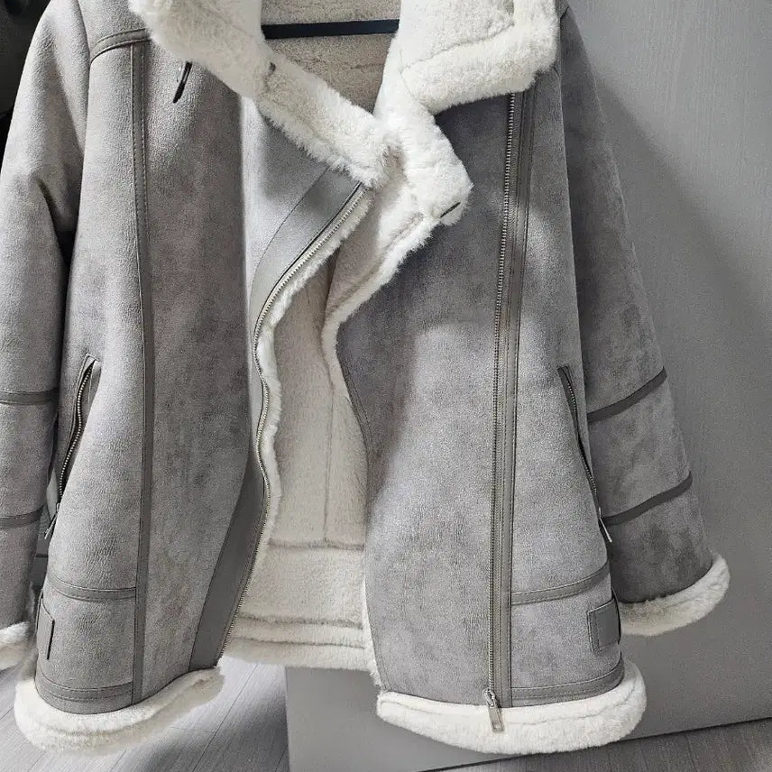 [BUNJANG] Suede Gray Mouton Jacket / 스웨이드 무스탕 자켓 그레이