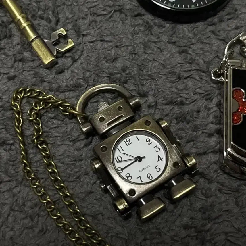 [BUNJANG] Robot Clock Necklace Keychain / [새상품] 로봇시계목걸이 키링 열쇠고리