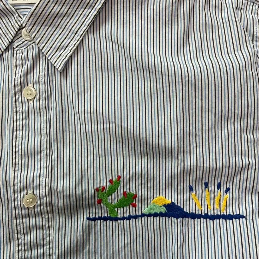 [BUNJANG] Comme des Garçons Stripe Cactus Embroidery Shirt / 꼼데가르송 스트라이프 선인장 자수 셔츠 M사이즈