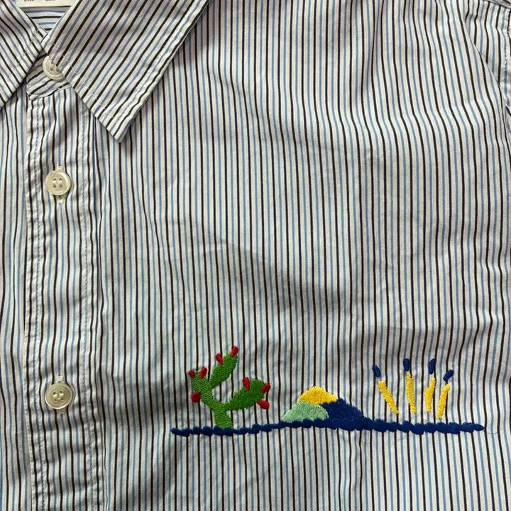 [BUNJANG] Comme des Garçons Stripe Cactus Embroidery Shirt / 꼼데가르송 스트라이프 선인장 자수 셔츠 M사이즈