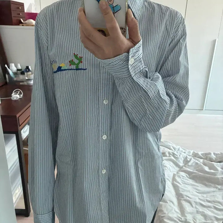 [BUNJANG] Comme des Garçons Stripe Cactus Embroidery Shirt / 꼼데가르송 스트라이프 선인장 자수 셔츠 M사이즈
