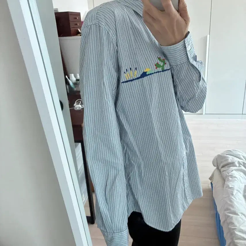 [BUNJANG] Comme des Garçons Stripe Cactus Embroidery Shirt / 꼼데가르송 스트라이프 선인장 자수 셔츠 M사이즈