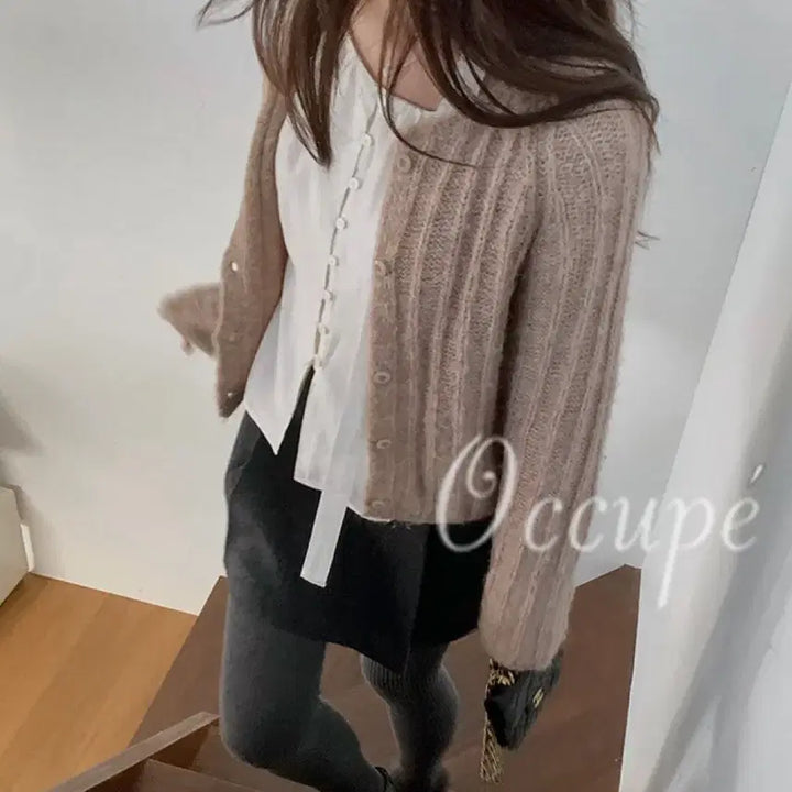 [BUNJANG] Miel Beige Wool Cable Knit Cardigan / 미엘 베이지 울 꽈배기 니트 가디건 새옷