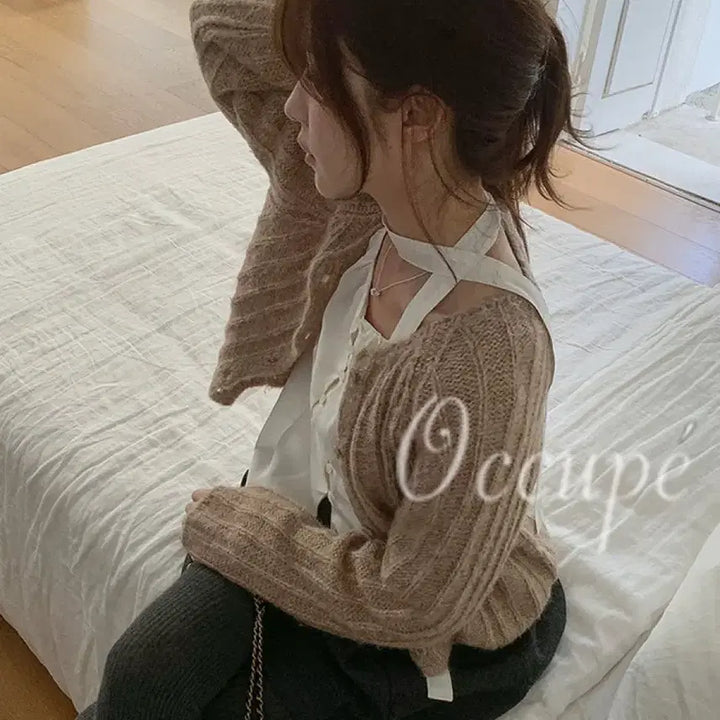 [BUNJANG] Miel Beige Wool Cable Knit Cardigan / 미엘 베이지 울 꽈배기 니트 가디건 새옷