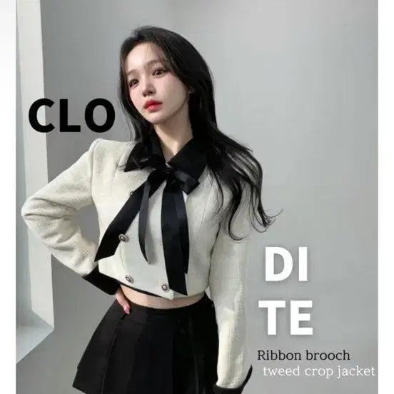 [BUNJANG] Claudette Ribbon Tweed Cropped Jacket / 클로디테 리본 브로치 트위드 크롭 자켓