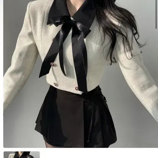 [BUNJANG] Claudette Ribbon Tweed Cropped Jacket / 클로디테 리본 브로치 트위드 크롭 자켓
