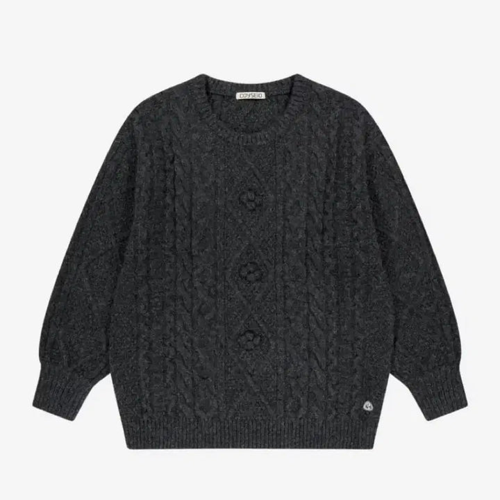 [BUNJANG] Koiseio Pompom Cable Knit Charcoal Sweater / 코이세이오 폼폼 케이블 니트 차콜