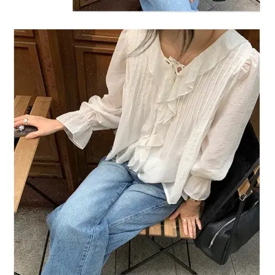 [BUNJANG] Frilly Wide Denim S Size Jeans / 프릴리 와이드 데님 S사이즈