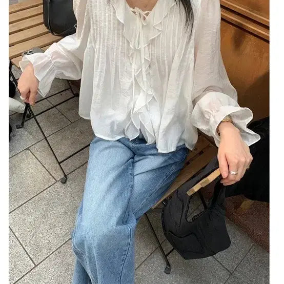 [BUNJANG] Frilly Wide Denim S Size Jeans / 프릴리 와이드 데님 S사이즈