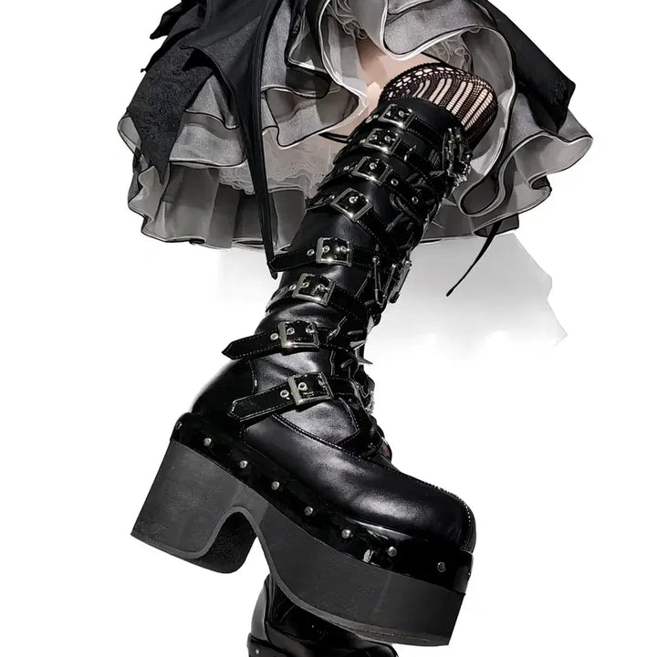 [BUNJANG] Subculture Revenge Spike Platform Long Boots / 전학생 서브컬쳐 복수 가시 펑크 플랫폼 통굽 롱 부츠