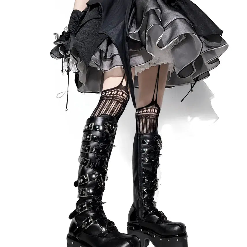 [BUNJANG] Subculture Revenge Spike Platform Long Boots / 전학생 서브컬쳐 복수 가시 펑크 플랫폼 통굽 롱 부츠