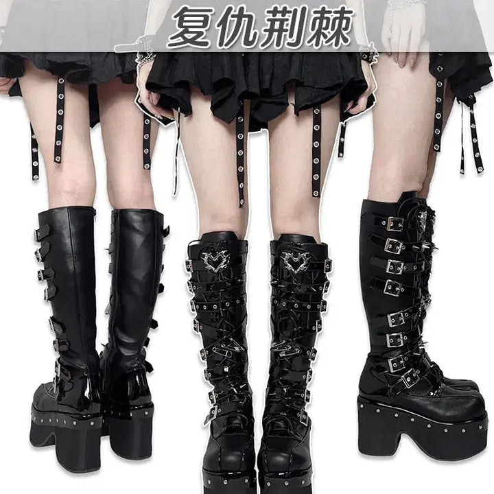 [BUNJANG] Subculture Revenge Spike Platform Long Boots / 전학생 서브컬쳐 복수 가시 펑크 플랫폼 통굽 롱 부츠
