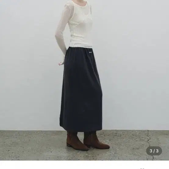 [BUNJANG] Nieve Smoke Banding Long Skirt Charcoal / 니브 스모크 밴딩 롱스커트 차콜색 새상품