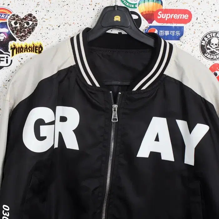[BUNJANG] GRAY Logo Crop Varsity Jacket / [득템가] 여성F/ GRAY 로고 크롭 바시티점퍼 3-128
