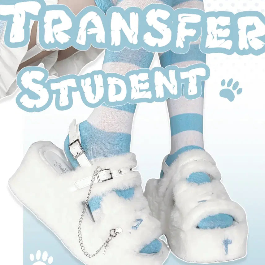 [BUNJANG] Cat Face Platform Slippers / 전학생 우는 고양이 얼굴 털 통굽 슬리퍼
