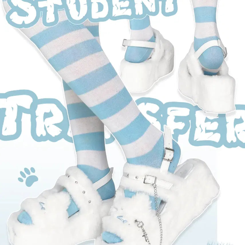 [BUNJANG] Cat Face Platform Slippers / 전학생 우는 고양이 얼굴 털 통굽 슬리퍼