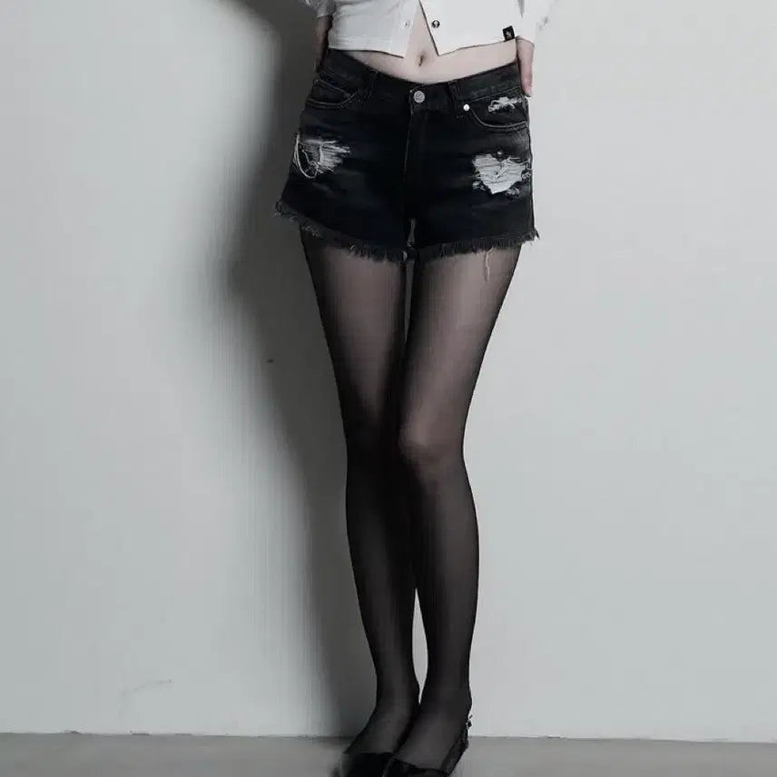 [BUNJANG] Synazine Cat Washing Damage Denim Shorts L / 반택포 시너진 캣워싱 데미지 데님 쇼츠 L