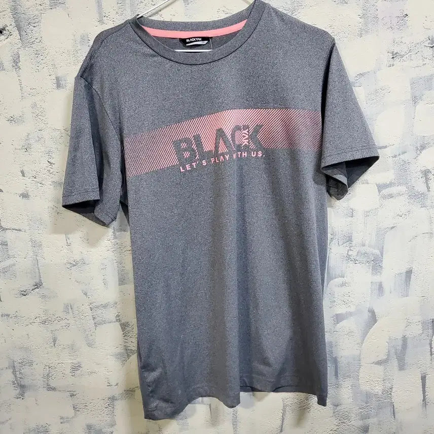 [BUNJANG] Black Yak Gray Pink Logo Functional T-shirt / 블랙야크  그레이 핑크 로고 기능성 반팔티 175