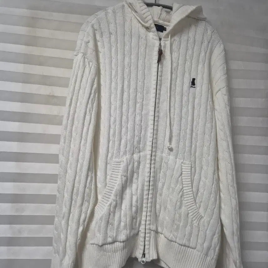[BUNJANG] Yale Cable Knit Hoodie Zip-up / 예일 케이블 후드 집업 니트