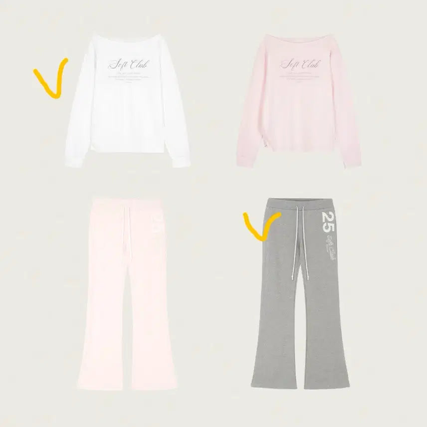 [BUNJANG] Clicheria 25 Training Pants &amp; One-Shoulder Sweatshirt Set / 클리시어 25 트레이닝 바지 + 원숄더 맨투맨 세트