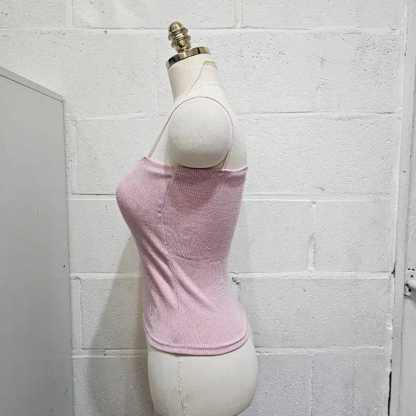 [BUNJANG] Pink Ribbed Knit Tank Top / 캡내장 골지 나시- 핑크