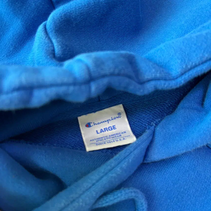 [BUNJANG] Champion Blue Script Logo Hoodie / 챔피온 블루 스크립트 로고 후드 티셔츠