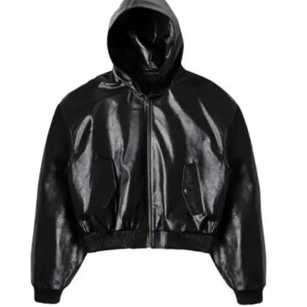 [BUNJANG] Under My Car Oversized Cropped Cowhide Hood Bomber Jacket - Black / [2] 언더마이카 오버사이즈 크롭 카우하이드 후드 봄버 - 블랙