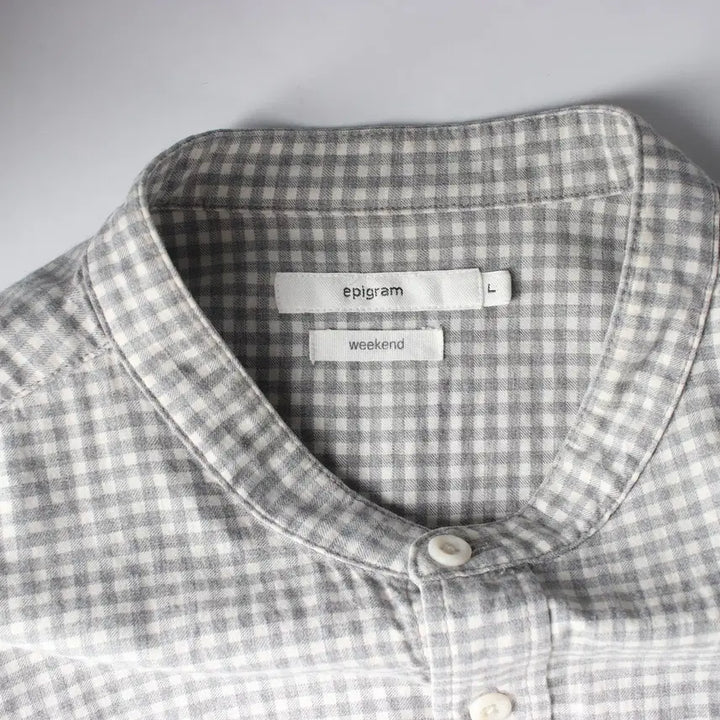 [BUNJANG] Epigram Gingham Check Cotton Henley Shirt Gray / 에피그램 깅엄 체크 코튼 헨리넥 차이나카라 셔츠 그레이