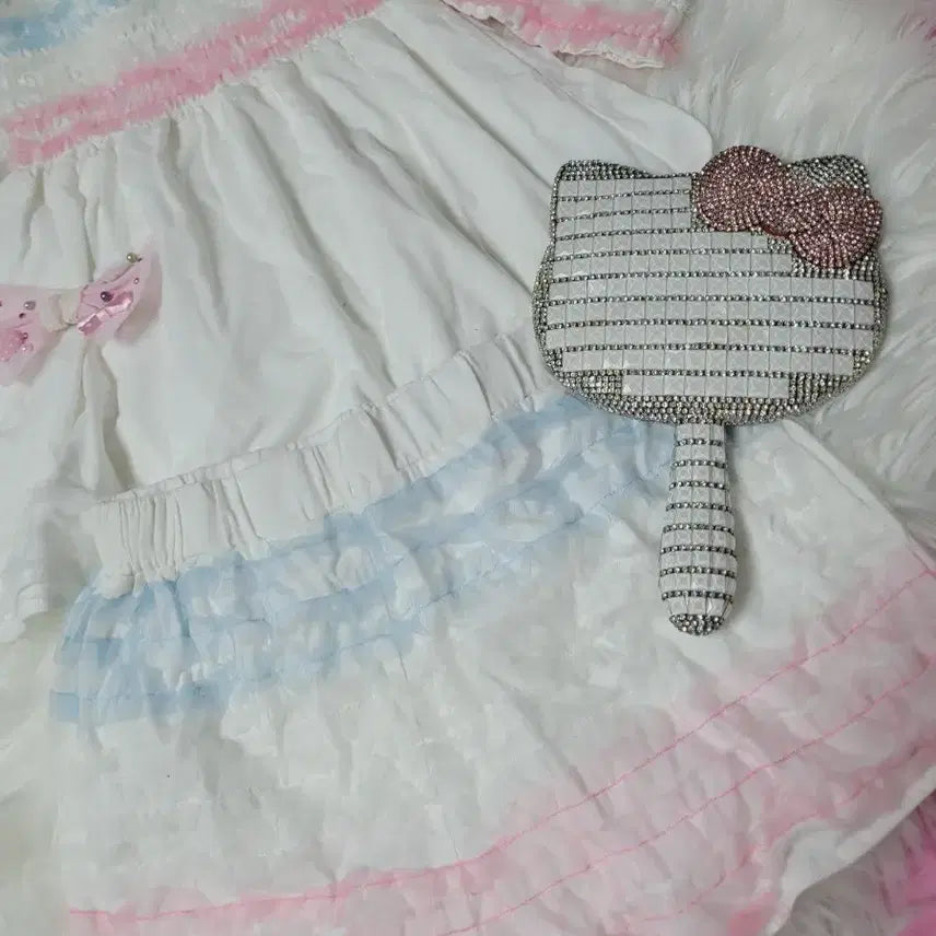 [BUNJANG] White Pink/Blue Frill Two-Piece Set / 화이트 핑크/블루 프릴 투피스 세트 수입