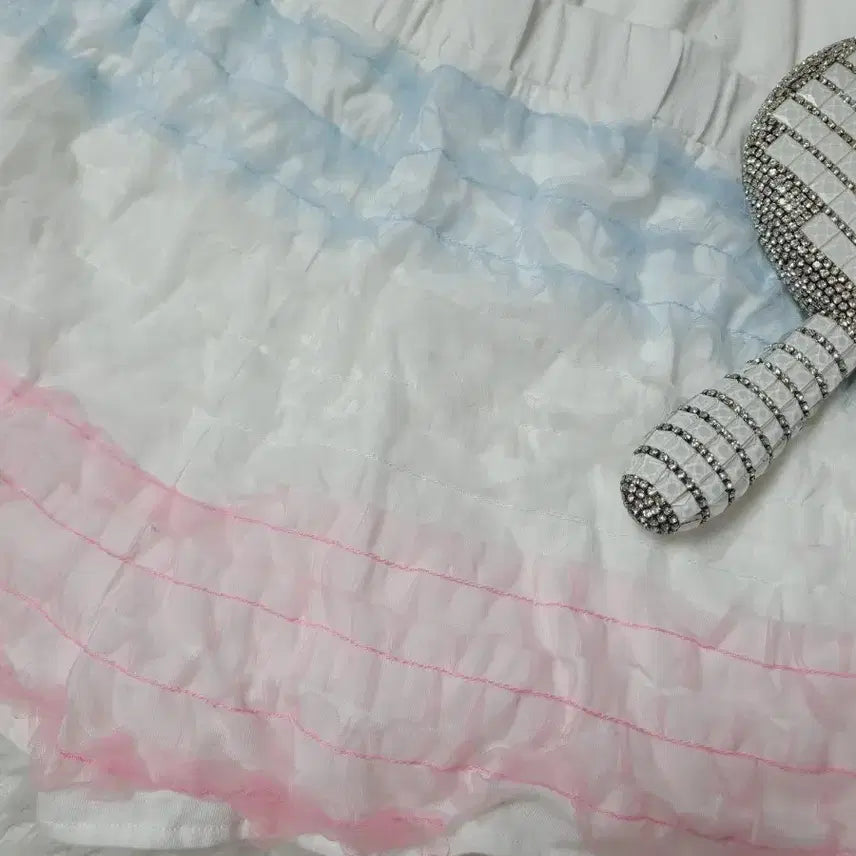 [BUNJANG] White Pink/Blue Frill Two-Piece Set / 화이트 핑크/블루 프릴 투피스 세트 수입