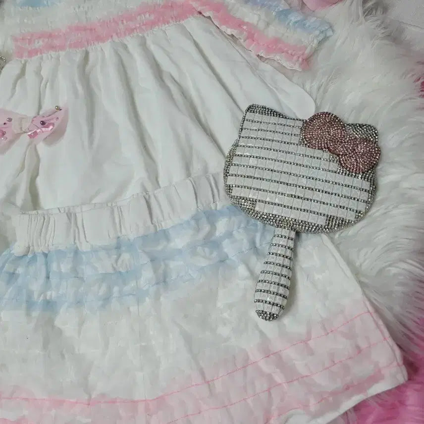 [BUNJANG] White Pink/Blue Frill Two-Piece Set / 화이트 핑크/블루 프릴 투피스 세트 수입