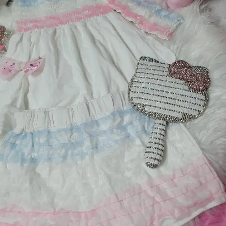 [BUNJANG] White Pink/Blue Frill Two-Piece Set / 화이트 핑크/블루 프릴 투피스 세트 수입
