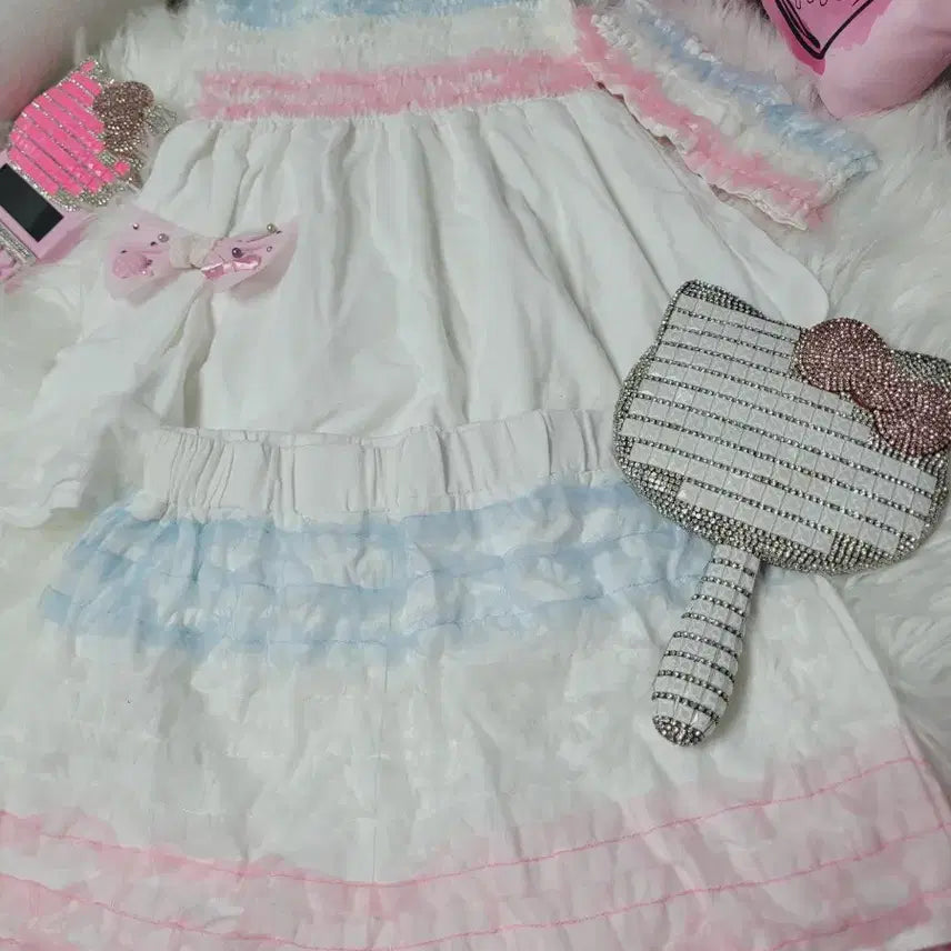 [BUNJANG] White Pink/Blue Frill Two-Piece Set / 화이트 핑크/블루 프릴 투피스 세트 수입